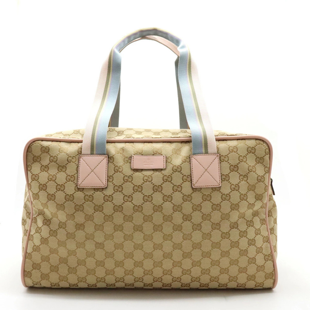 Gucci GG Canvas Sherry Boston Bag Shoulder Travel Leather Beige Cream Pink Blue